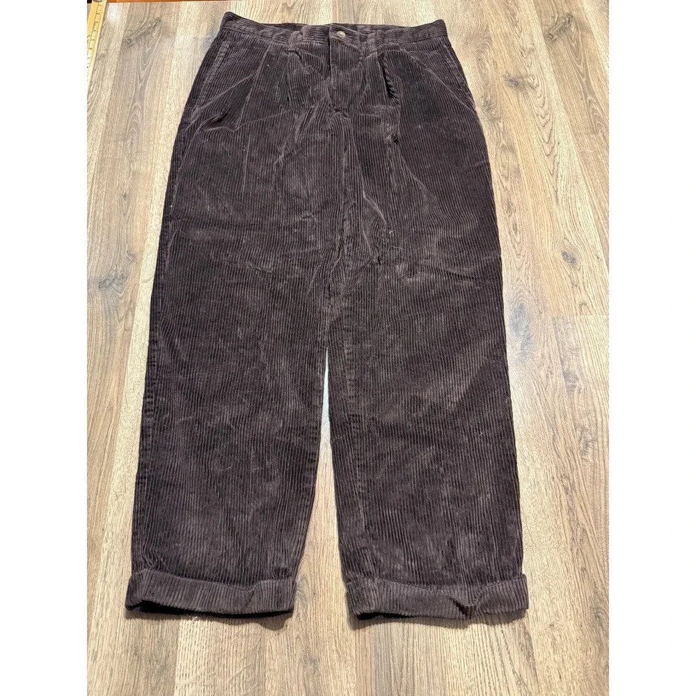 Dockers Pants Mens Size 36x30 Brown Corduroy Khakis Pleated Relaxed Fit Trousers